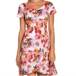 Alexa Admor Floral Coquette Girl  Asymetric Front Ruffle w Ruffle Hem Dress